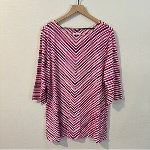 D & Co. Pink White Striped Chevron Stretch Knit Cotton Tunic‎ Size XL